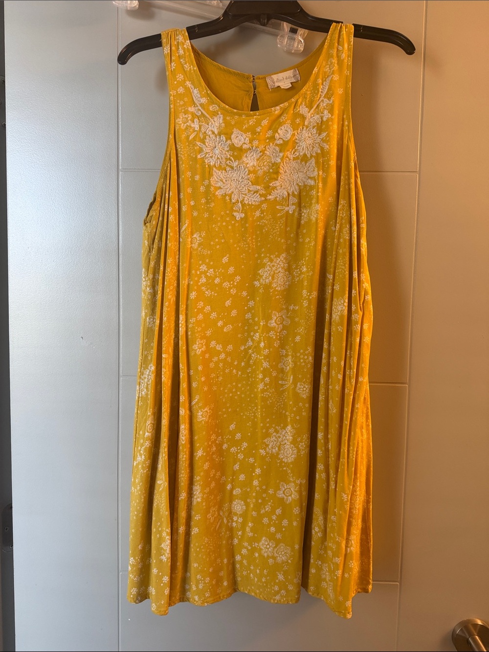 Sleeveless Yellow Floral Embroidered Swing Dress